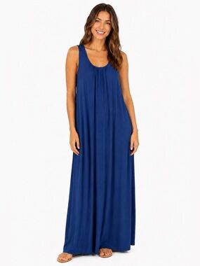Lord & Taylor Cobalt Blue Maxi Dress Large Twist Racerback Sleeveless
